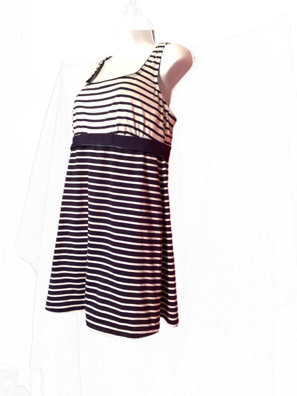 Lands' End Striped Nautical Swim Dress Empire Waist Sz 12